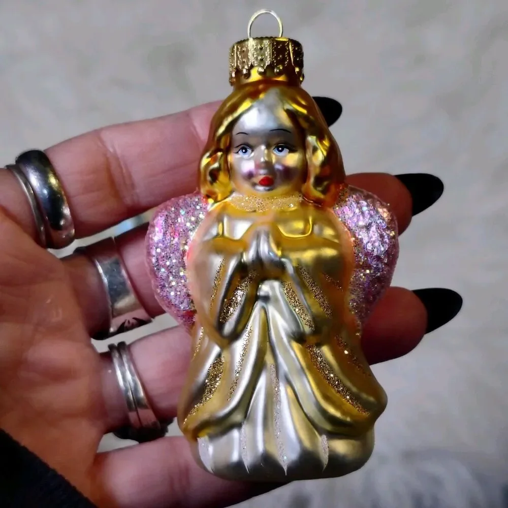VTG Hand Blown Glass Angel Ornaments Lot Of 2